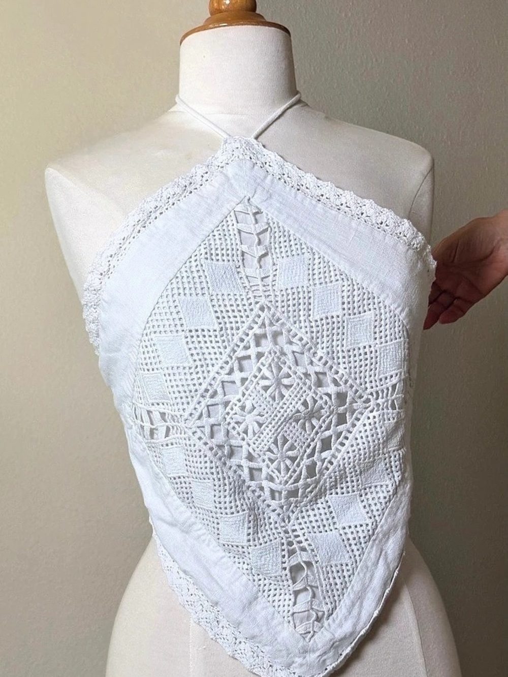 Abercrombie & Fitch Linen-Blend Bandana Top Crochet Halter White Small